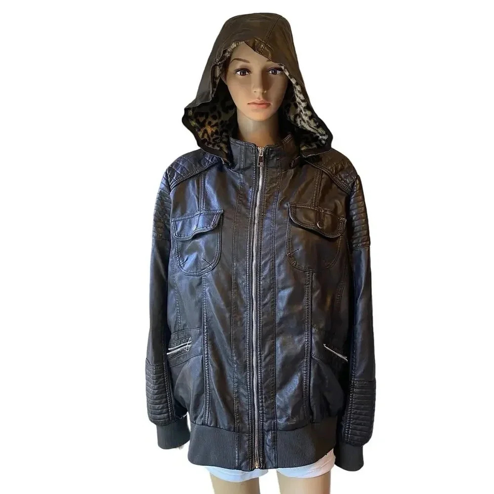 Royalty for Me Lady 3X Tan Faux Leather Faux Fur Lining Bomber Motorcycle Jacket